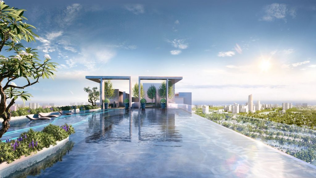 Hồ bơi tràn bờ mang lại những khoảnh khắc thư giãn cho cư dân sau những giờ làm việc căng thẳng